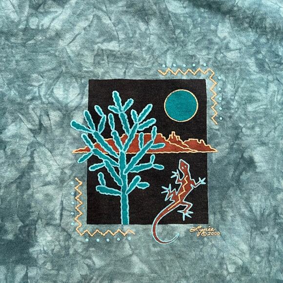 Vintage’00 Cactus Bay Teal Tie-Dye Southwestern USA Made Desert Lizard T Shirt M - Picture 2 of 8